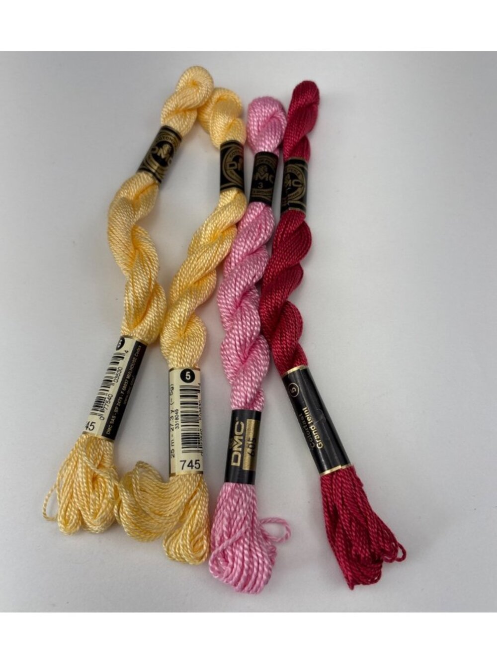DMC Pearl Cotton Embroidery Thread Lot 3 Skeins 745 605 309 Bright Colors!